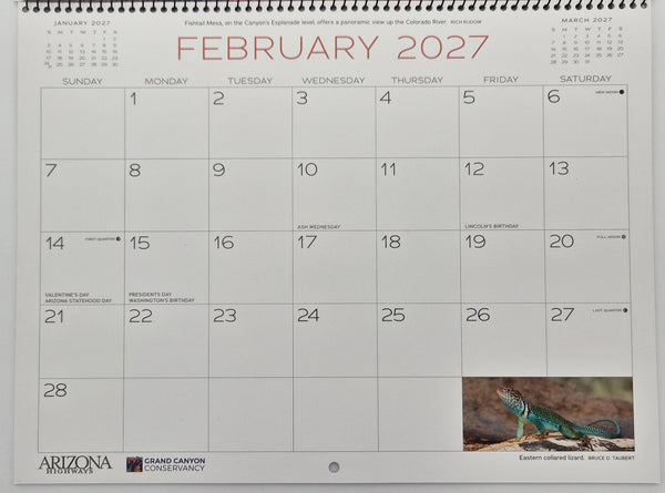 Grand Canyon Arizona Highways 2027 Calendar